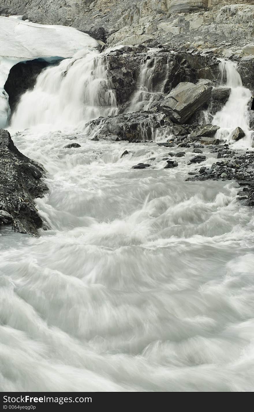 Glacial flow with waterfall