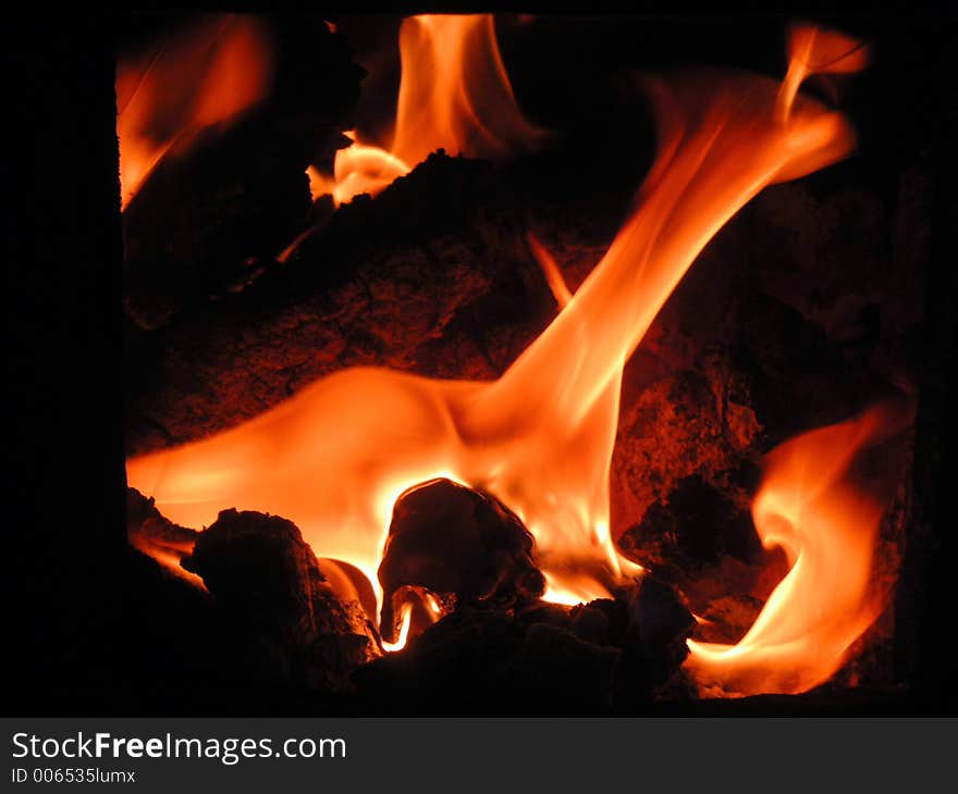 Flames in a fireplace