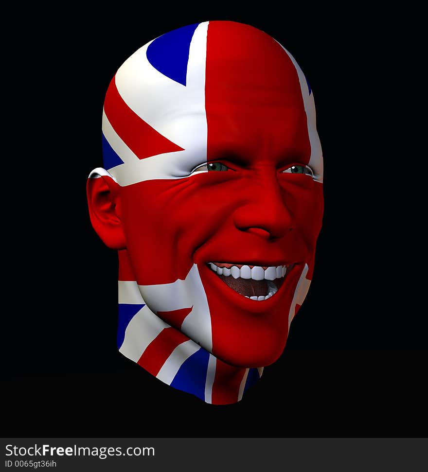 The Union Jack flag on a mans face. The Union Jack flag on a mans face.