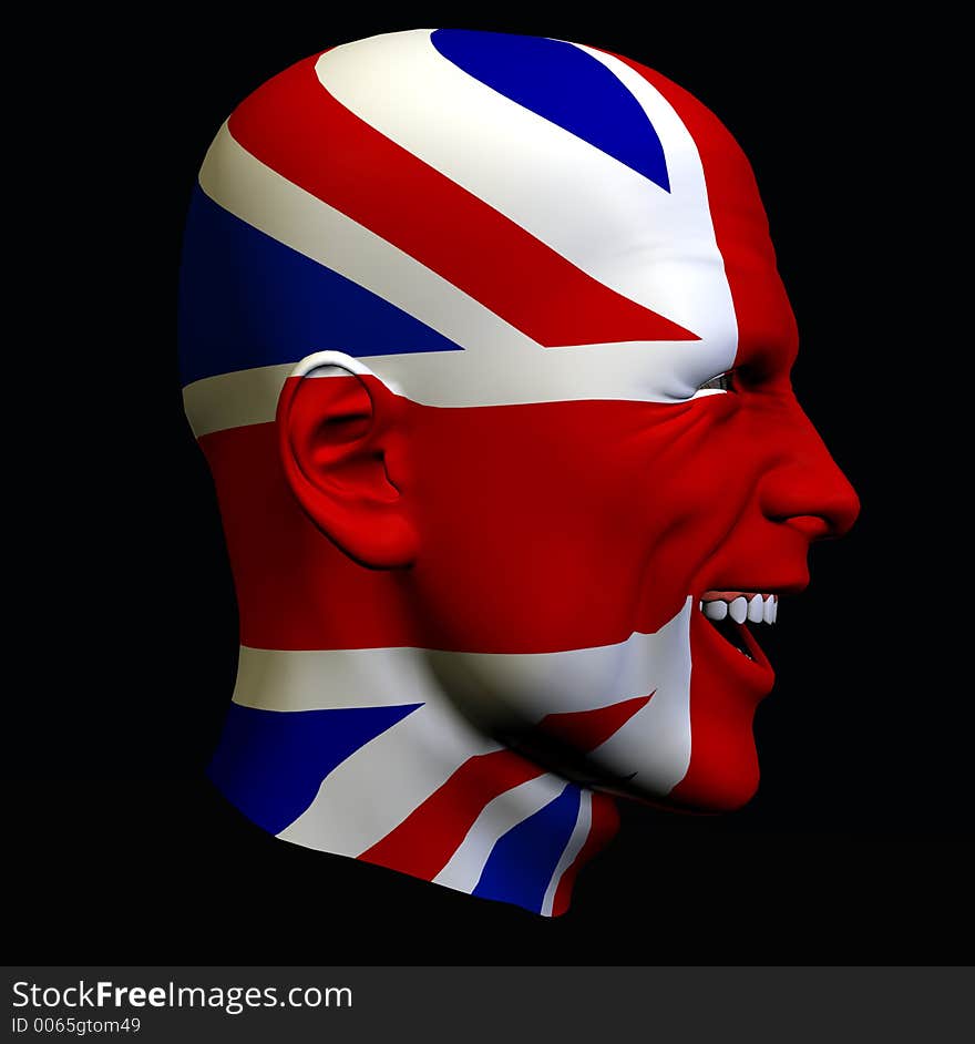 The Union Jack flag on a mans face. The Union Jack flag on a mans face.