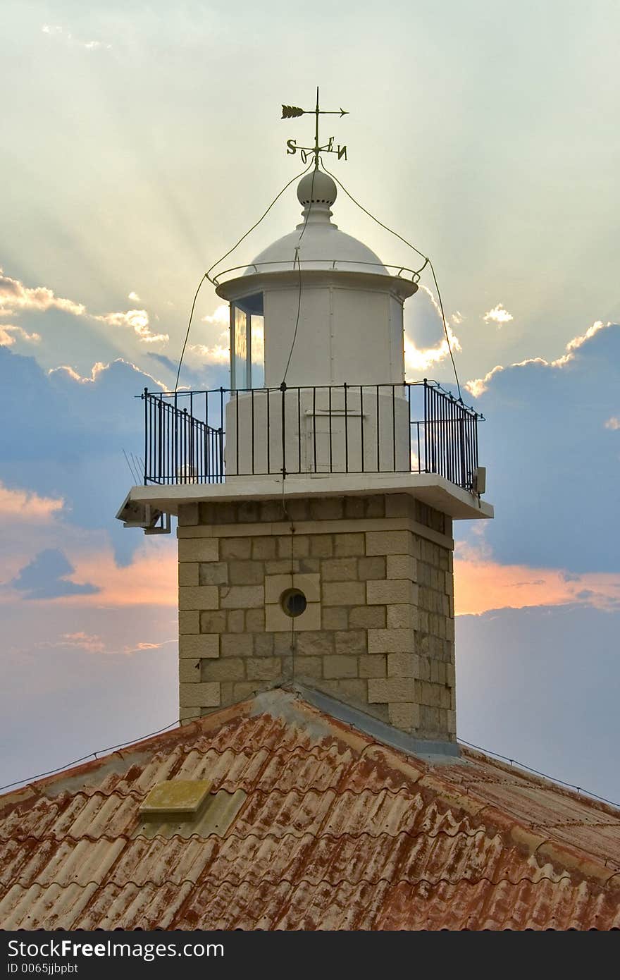 Lighthouse tower in the clouds