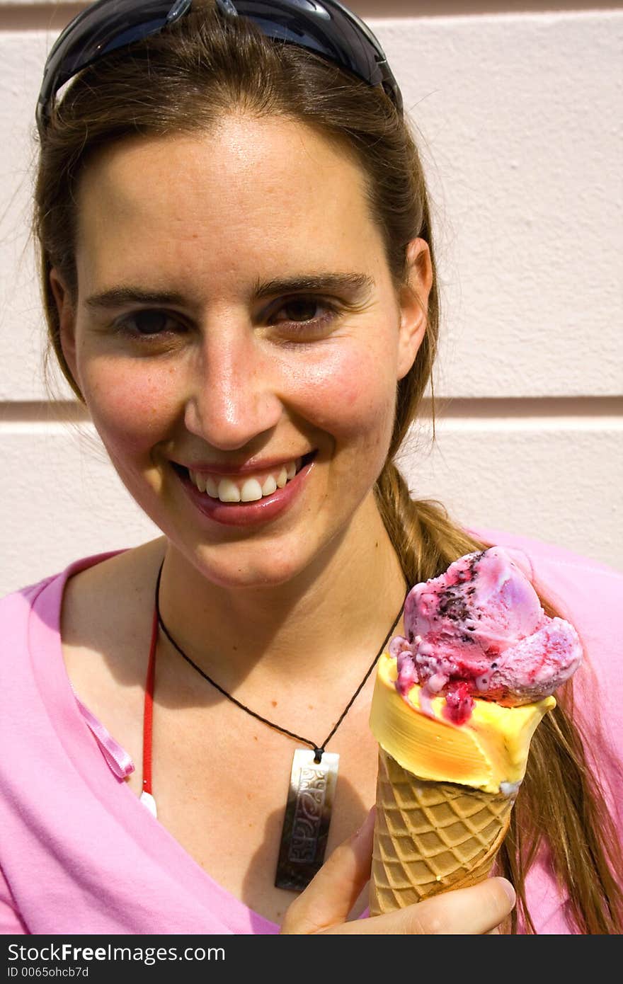 Woman gazing with ice-cream. Woman gazing with ice-cream