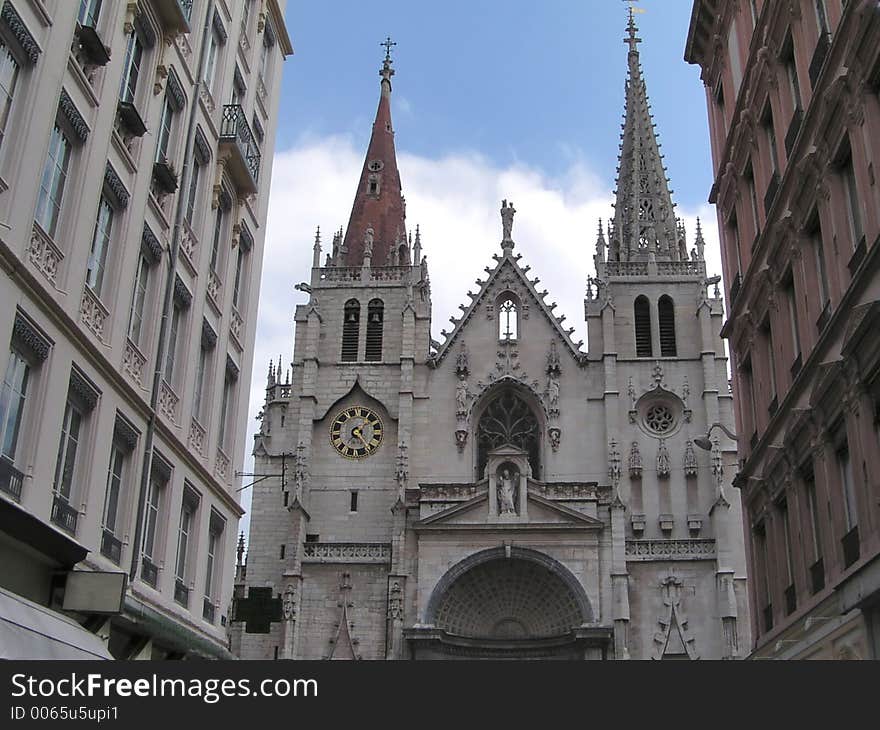 Gothic church of St Nizier, Lyon France, built mainly in the 14th century. Located at the heart of the Presqu'ile, this church was originally erected in memory of the Lyon martyrs. Gothic church of St Nizier, Lyon France, built mainly in the 14th century. Located at the heart of the Presqu'ile, this church was originally erected in memory of the Lyon martyrs.