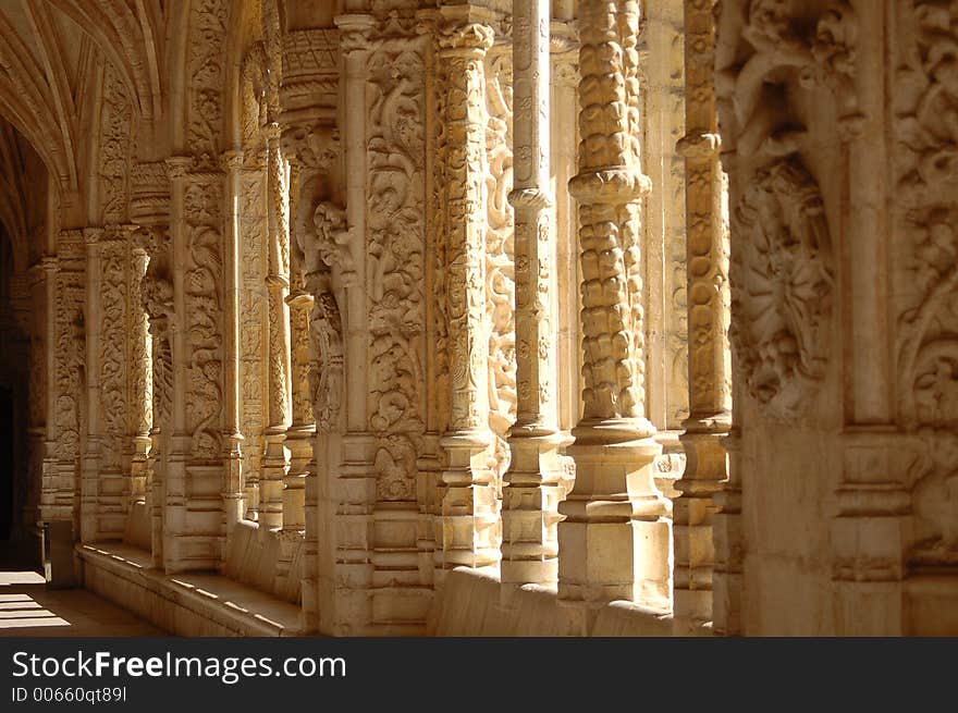 Columns in monastery of jeronimos in belem, lisbon