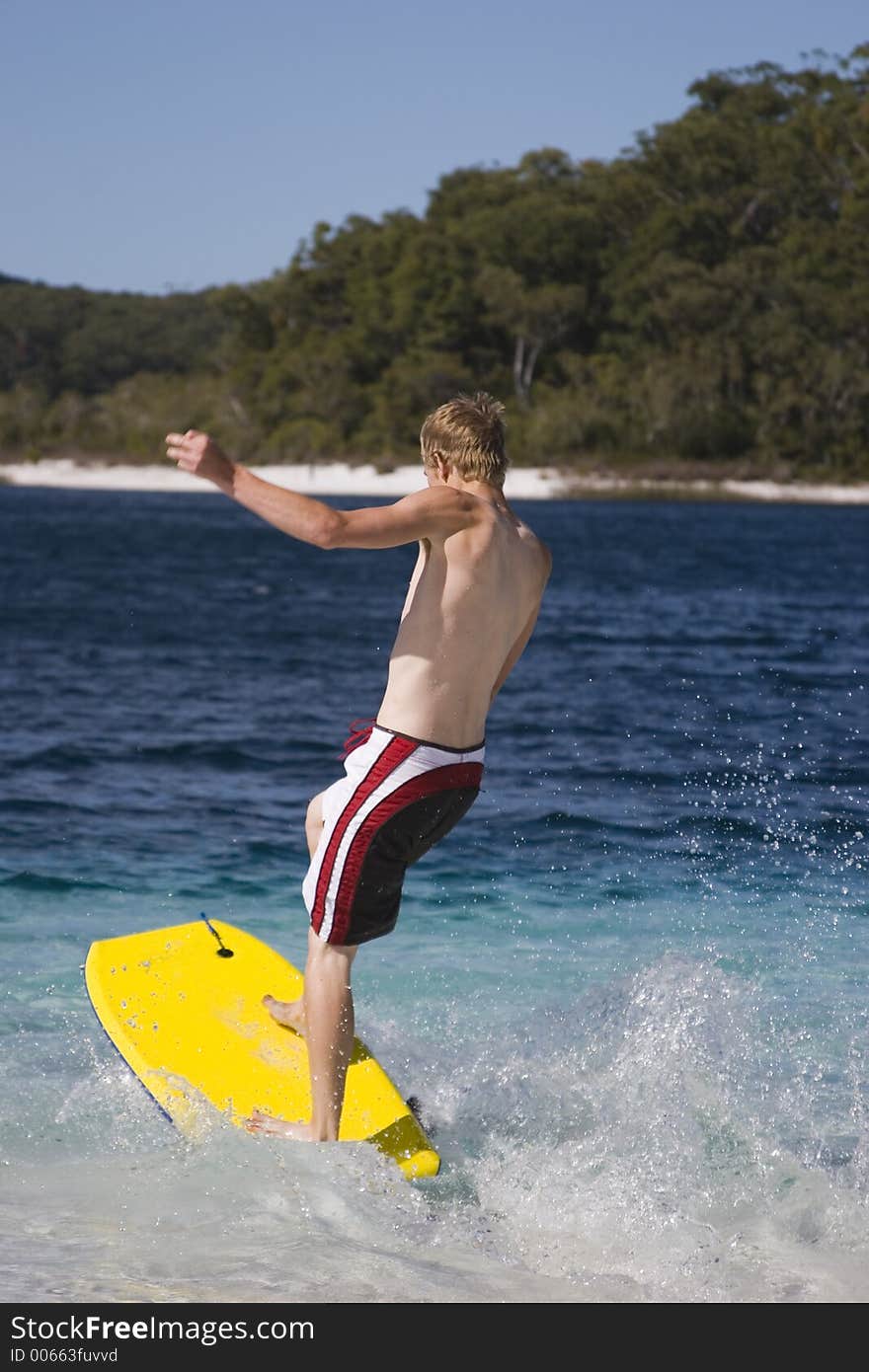 Surfing in a lake on a body board. Or at least giving it a go while on holiday at Fraser Island. Surfing in a lake on a body board. Or at least giving it a go while on holiday at Fraser Island.