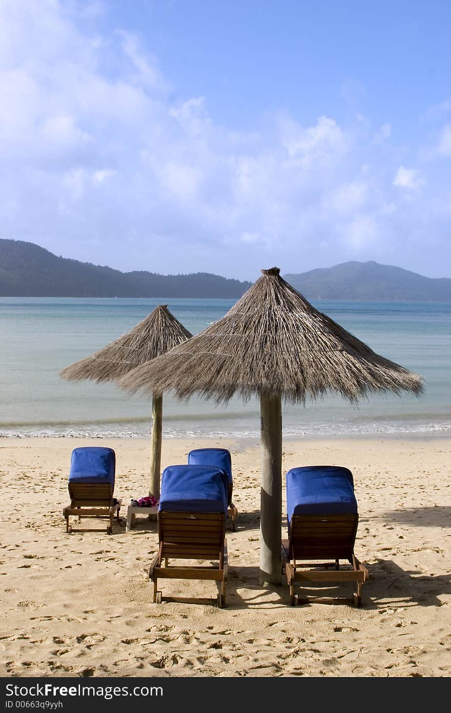 Sun umbrellas at beach resort