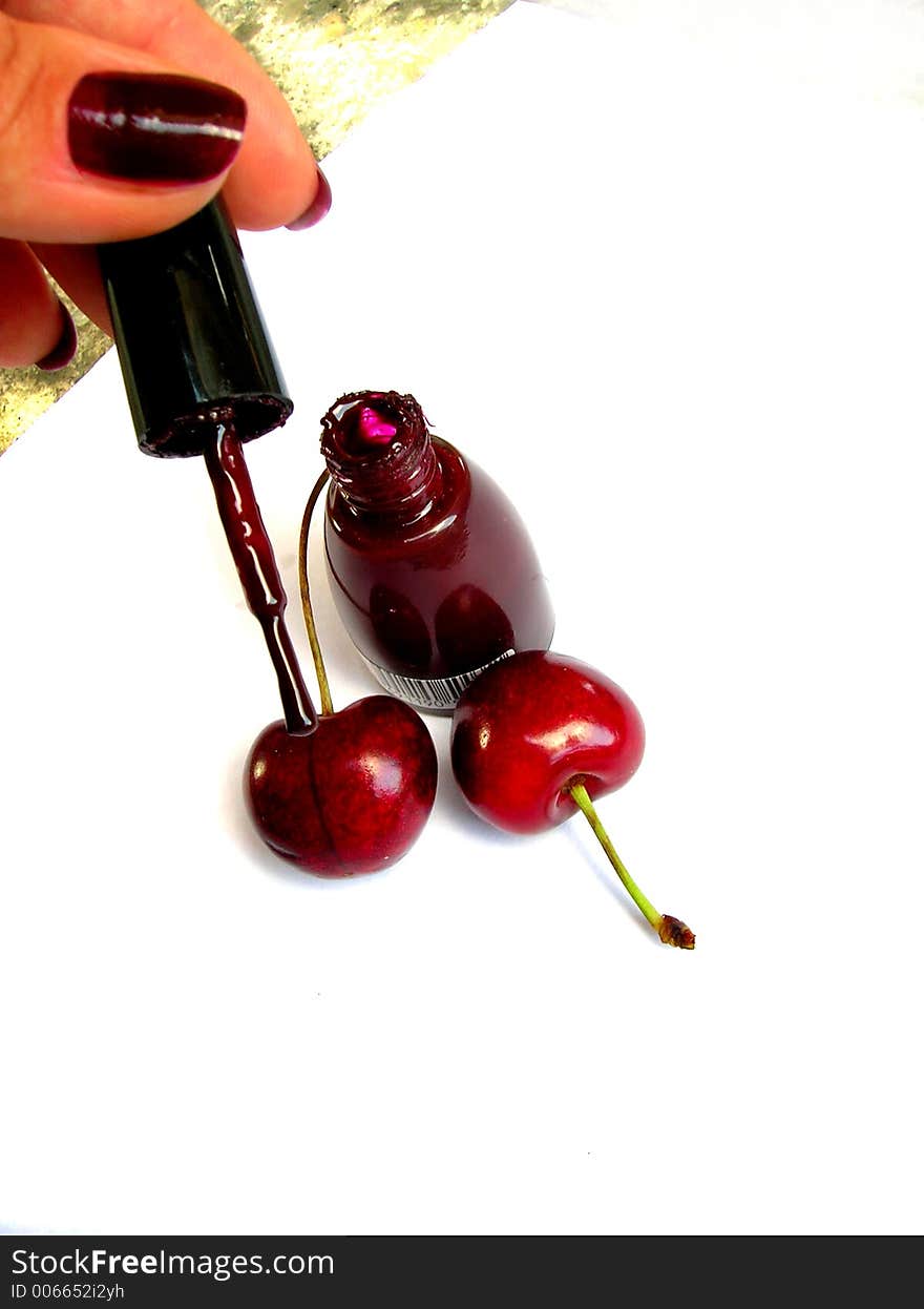 Cherry and nail polish. Cherry and nail polish