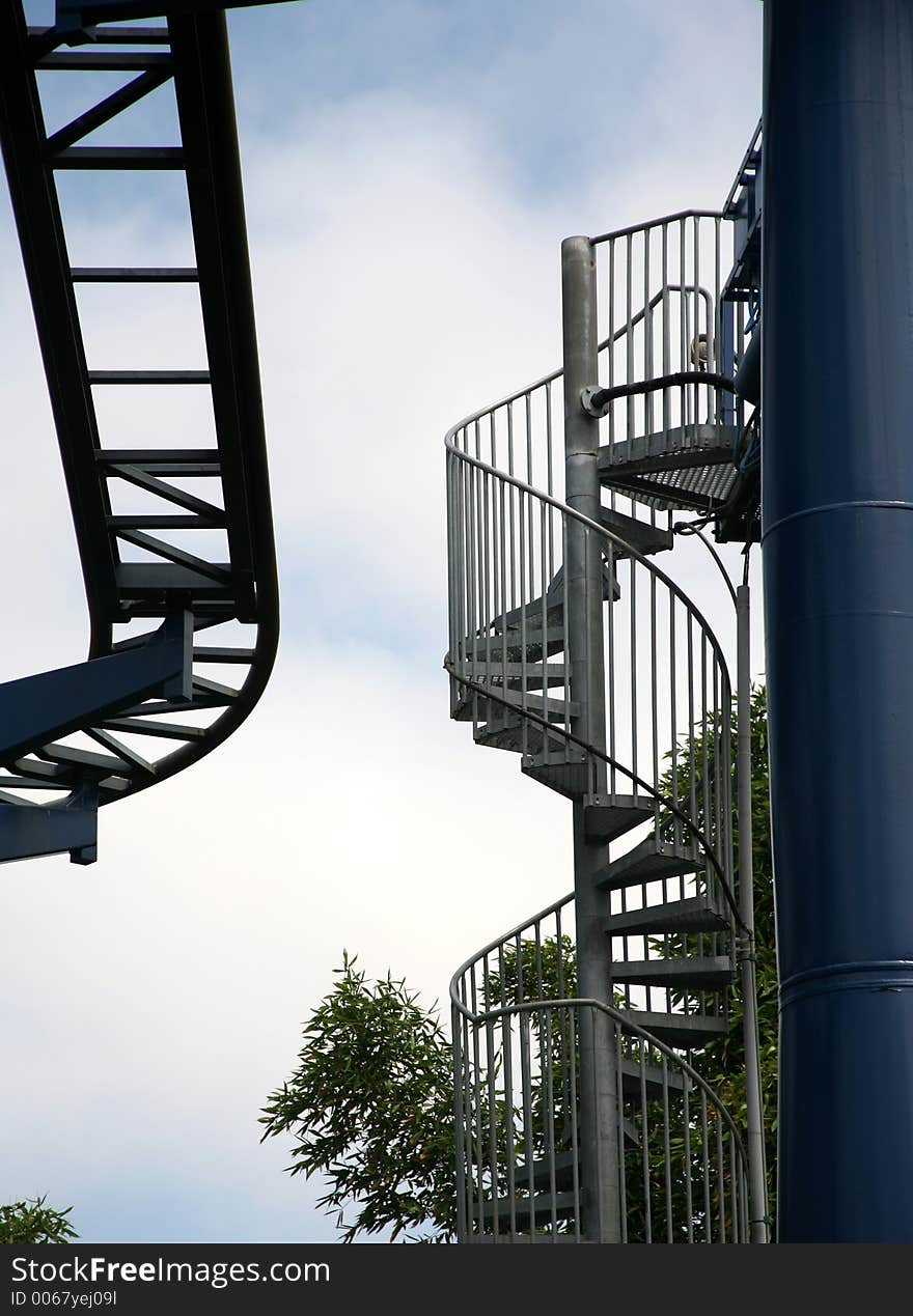 Stairs and rollercoaster track. Stairs and rollercoaster track