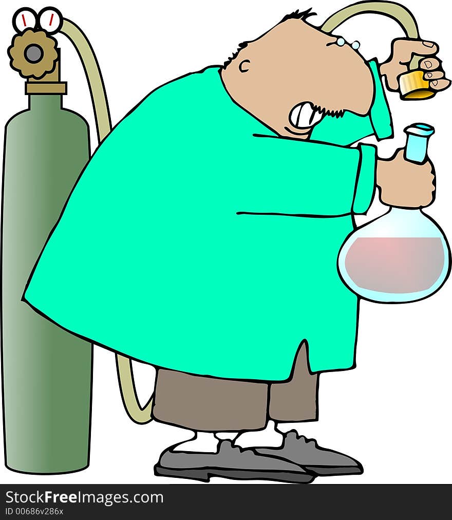 This illustration depicts a scientist filling a glass beaker.