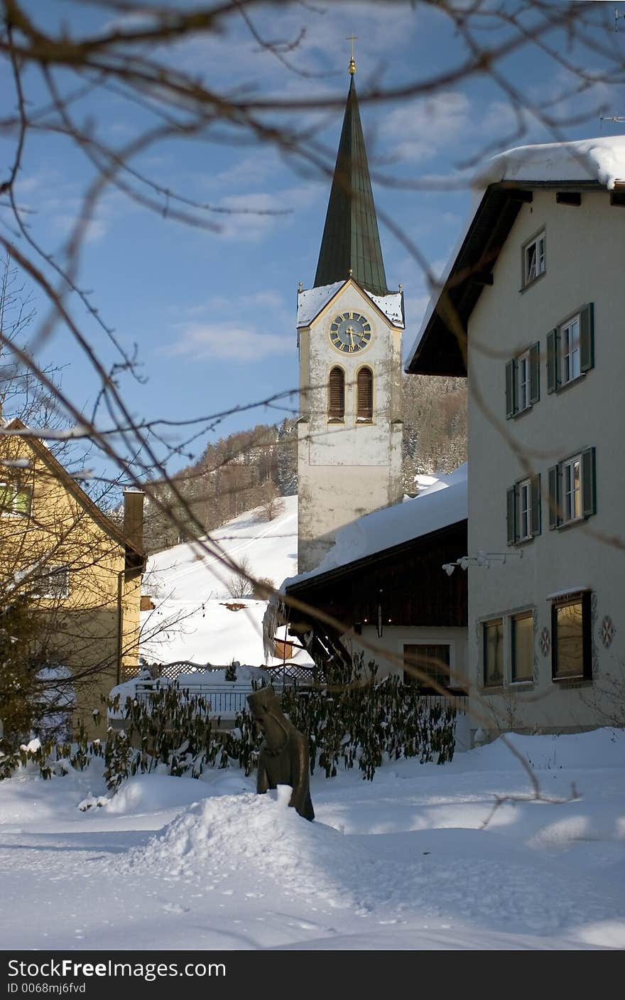 Alpine Church Through Trees