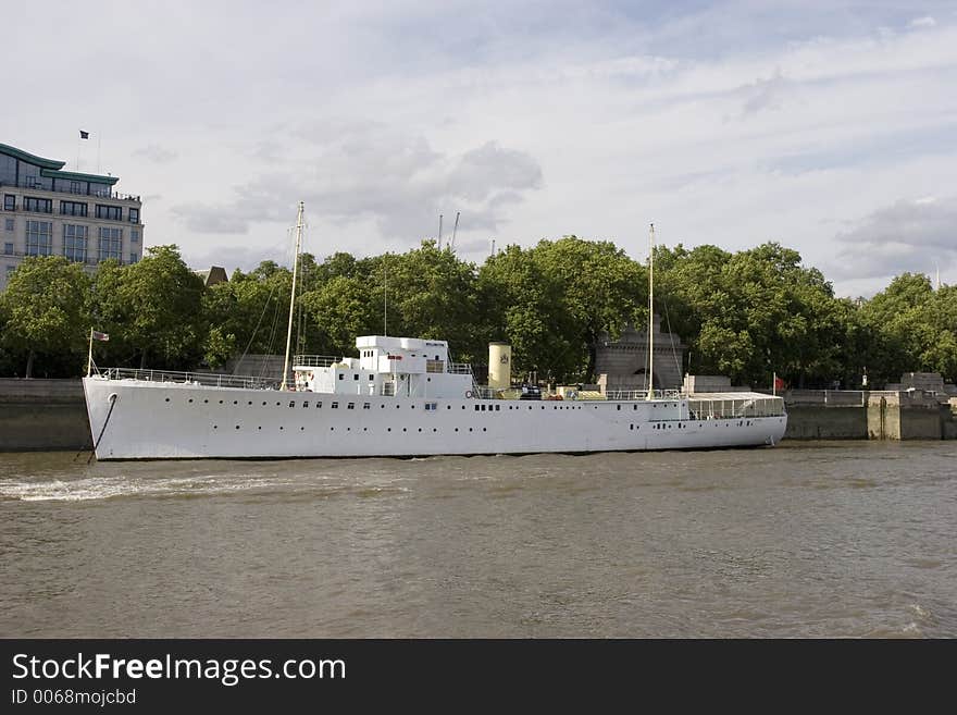 White Old Ship On The River Thames, London