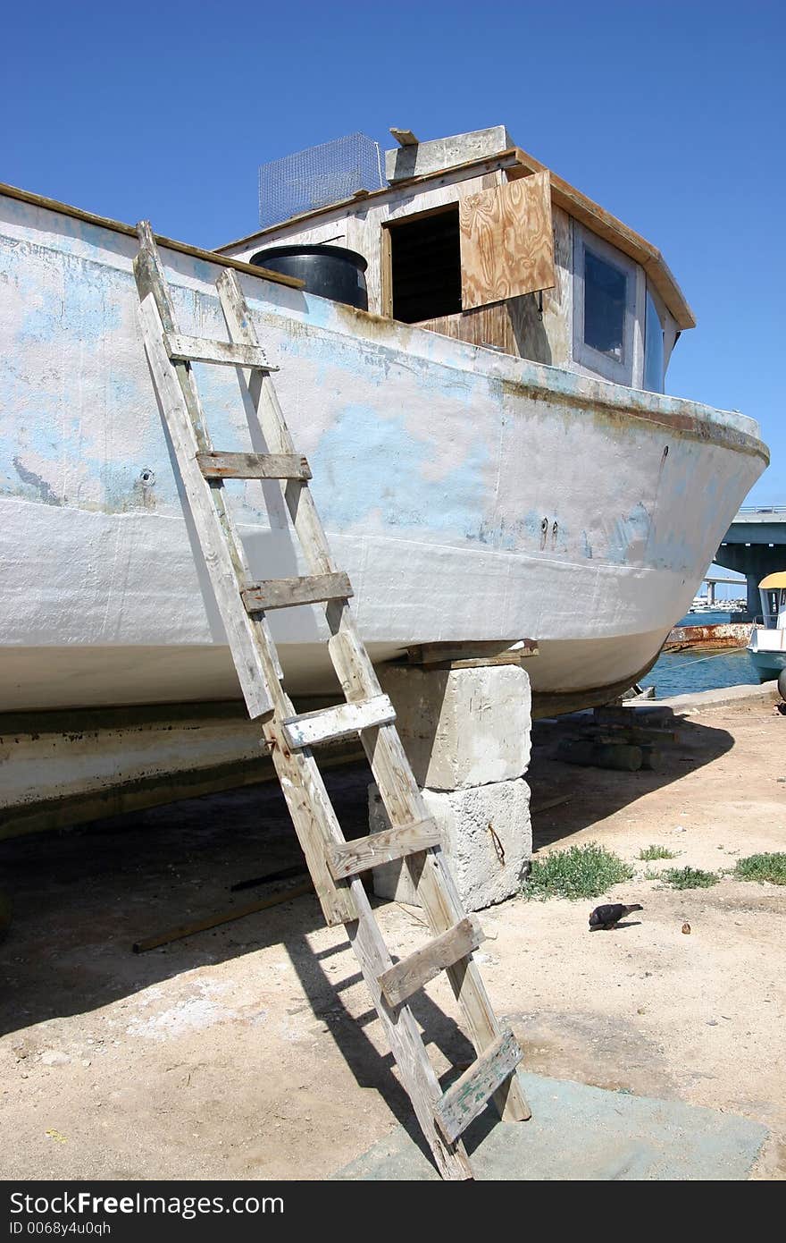 Boat in dry dock with ladder, Nassau, Bahamas