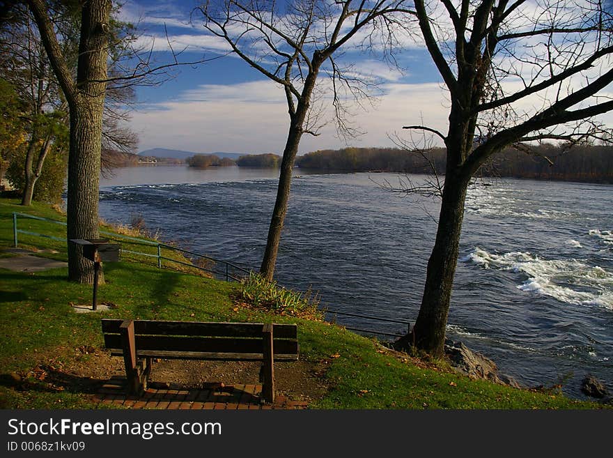 Mckee's Rocks on the Susquehanna River is best seen from a rest stop and picnic area located on Route 11/15, Snyder County, Pennsylvania