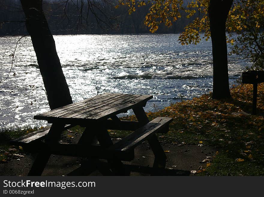 Mckee's Rocks on the Susquehanna River is best seen from a rest stop and picnic area located on Route 11/15, Snyder County, Pennsylvania