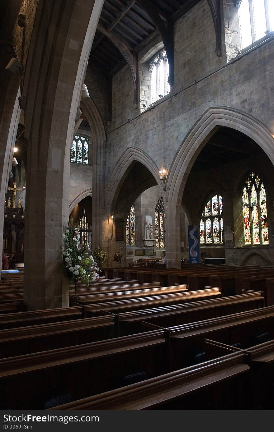 Inside an old stone church. Inside an old stone church