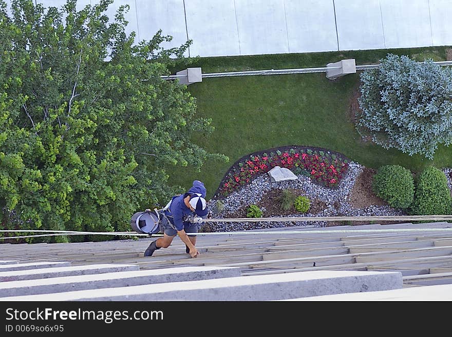 Overhead view of a highrise window washer