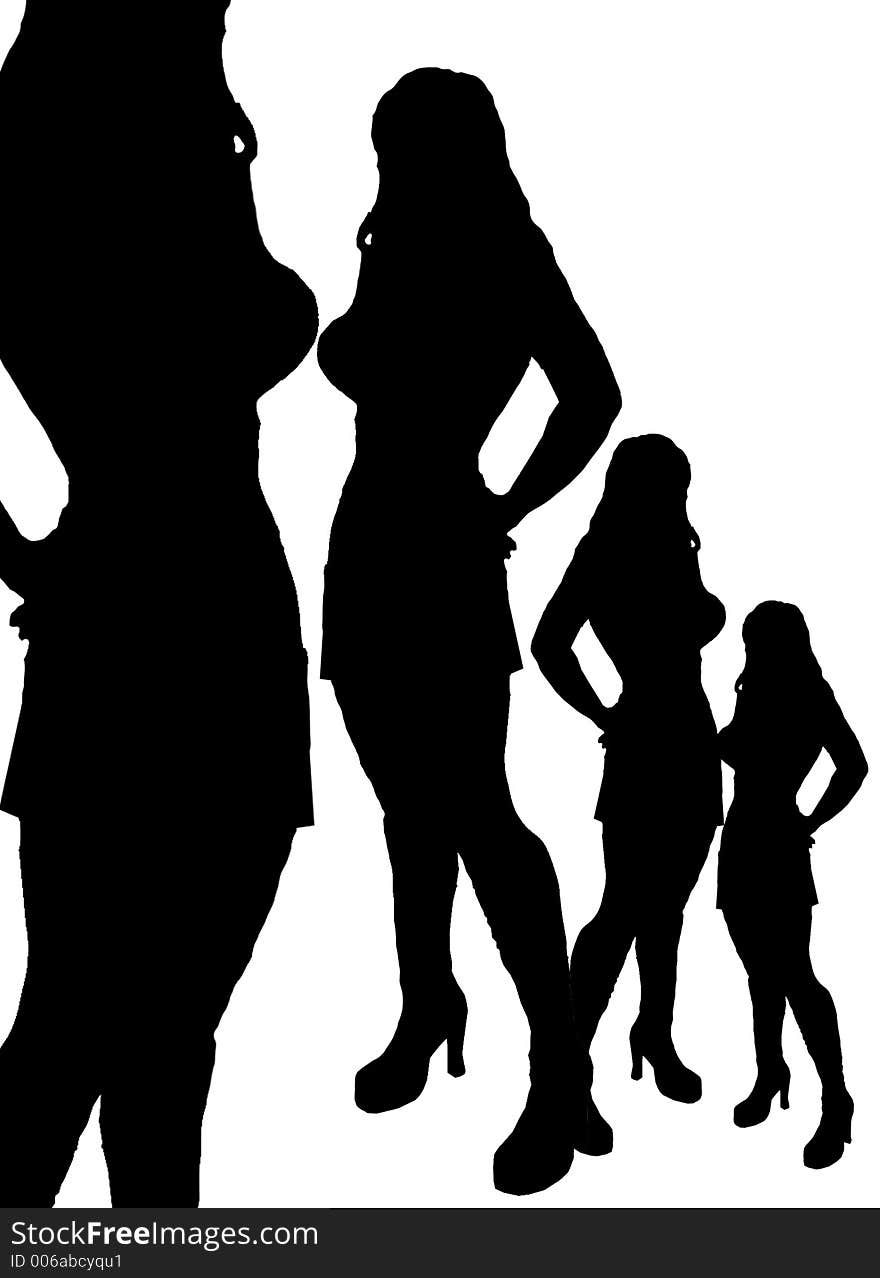 Sillhouette of stylish women in black on white