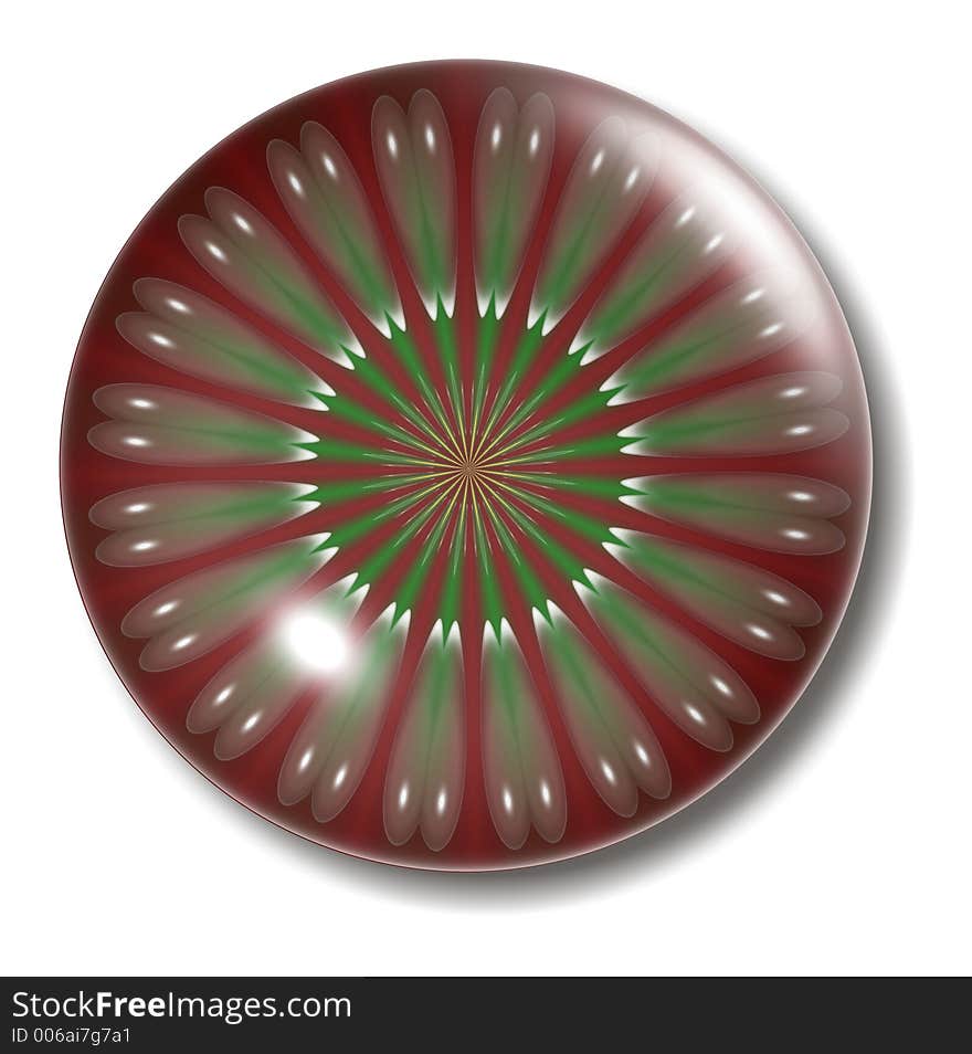 An illustration of a Red and Green Christmas design clear glass button with shadow. An illustration of a Red and Green Christmas design clear glass button with shadow.