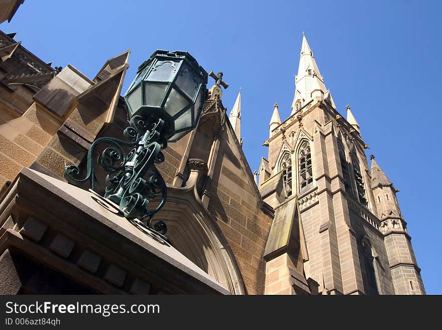 Low angle shot of St Marys Cathedral in Sydney. Low angle shot of St Marys Cathedral in Sydney