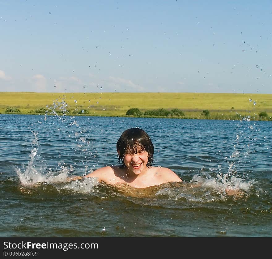 Boy gambols in water. Boy gambols in water