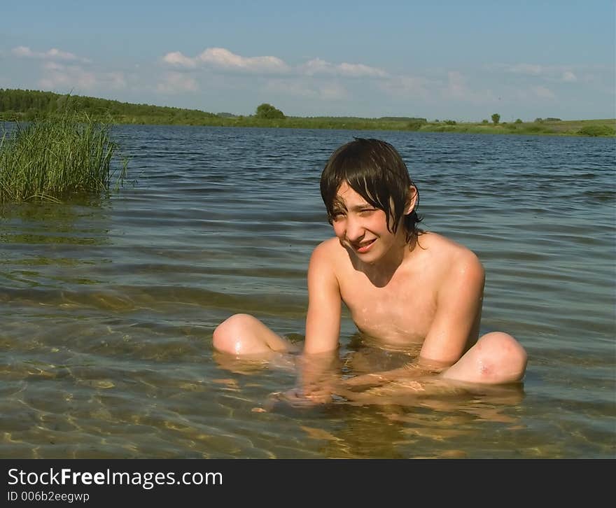 Boy gambols in water. Boy gambols in water