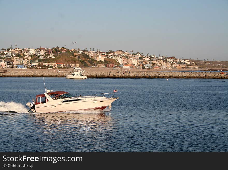 Motor boat in channel