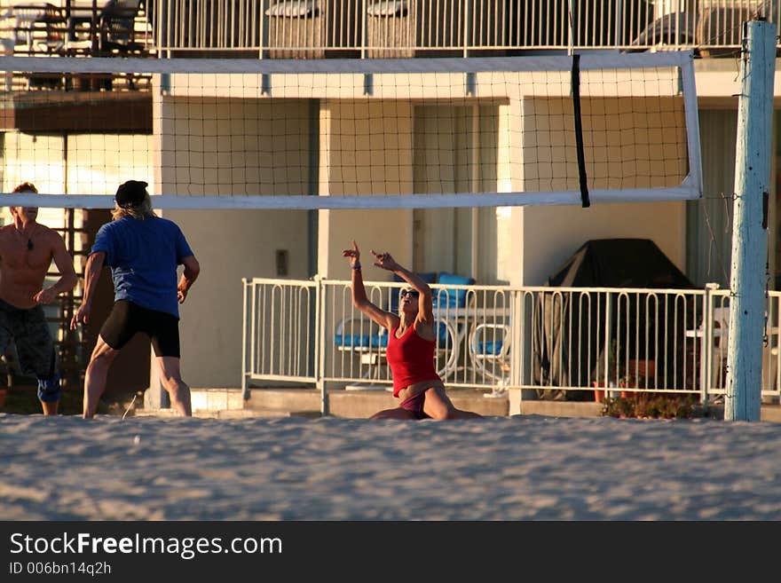 Playing volleyball