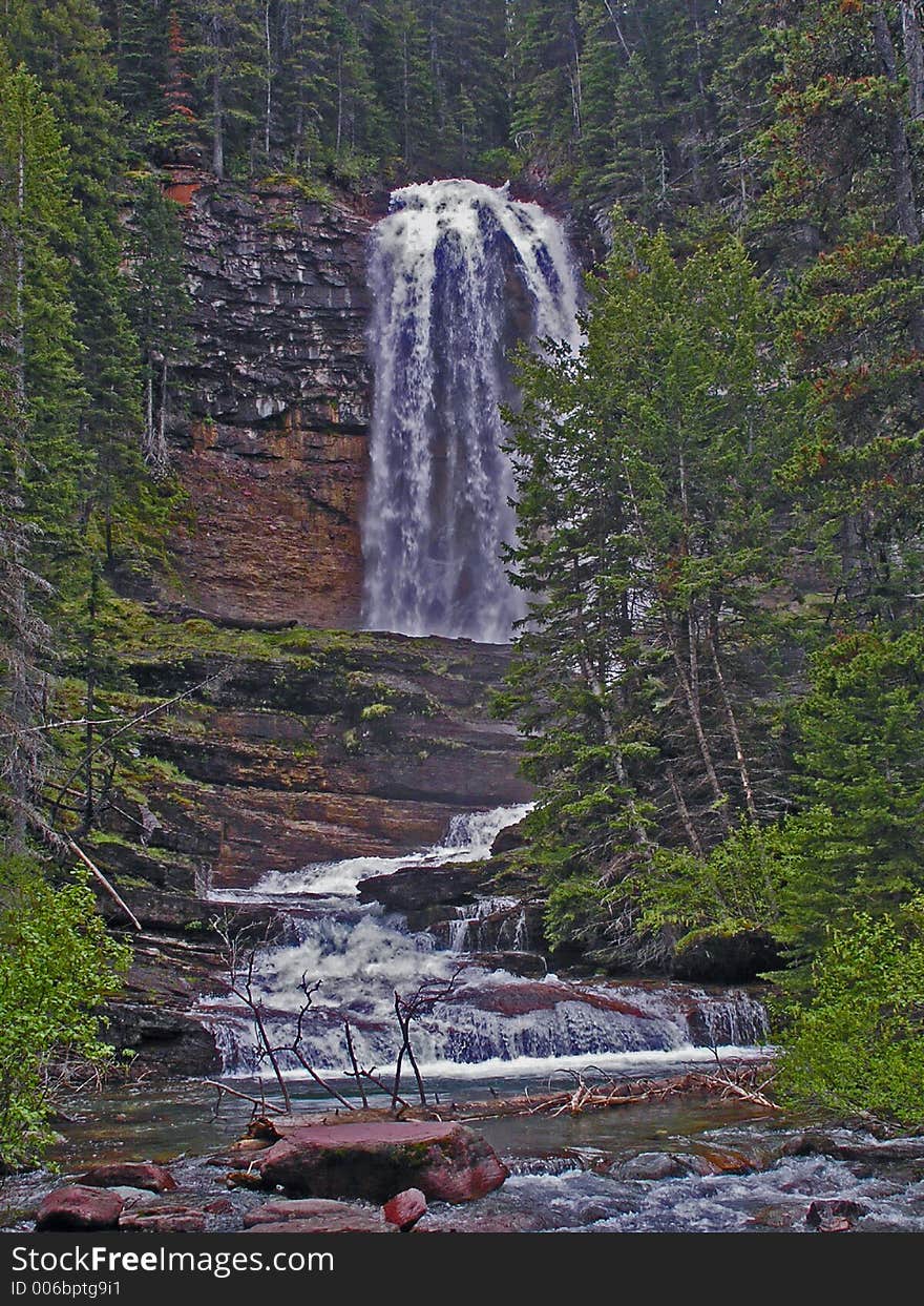 This image of the waterfall was taken from a trail in Glacier National Park near St Mary. This image of the waterfall was taken from a trail in Glacier National Park near St Mary.