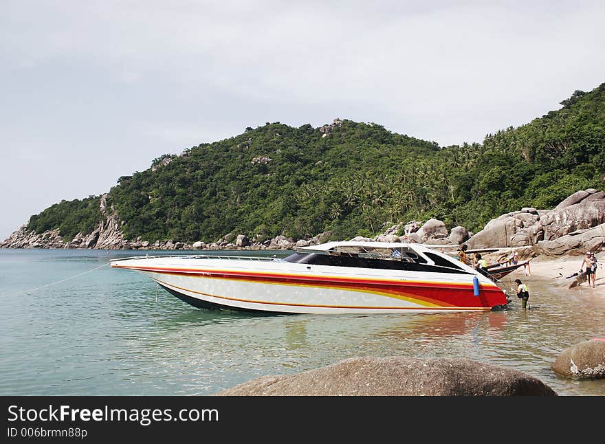 Speedboat moored at Mango Bay, Koh Tao Island, Thailand