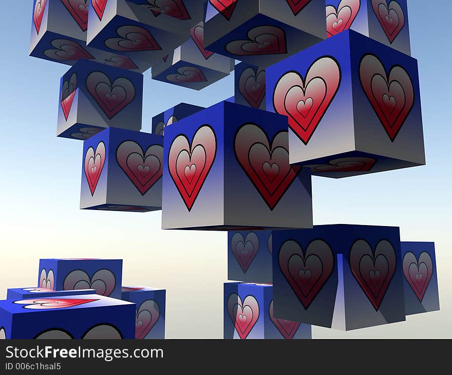 A set of cubed heart's for romantic concepts. A set of cubed heart's for romantic concepts.