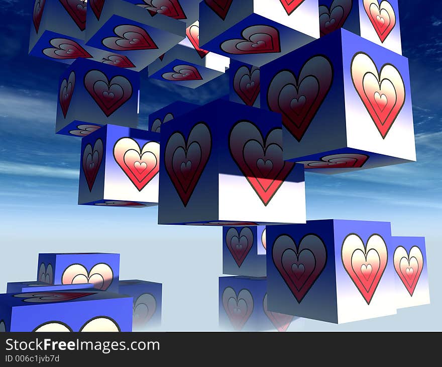 A set of cubed  heart's for romantic concepts. A set of cubed  heart's for romantic concepts.