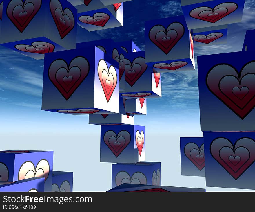 A set of cubed  heart's for romantic concepts. A set of cubed  heart's for romantic concepts.