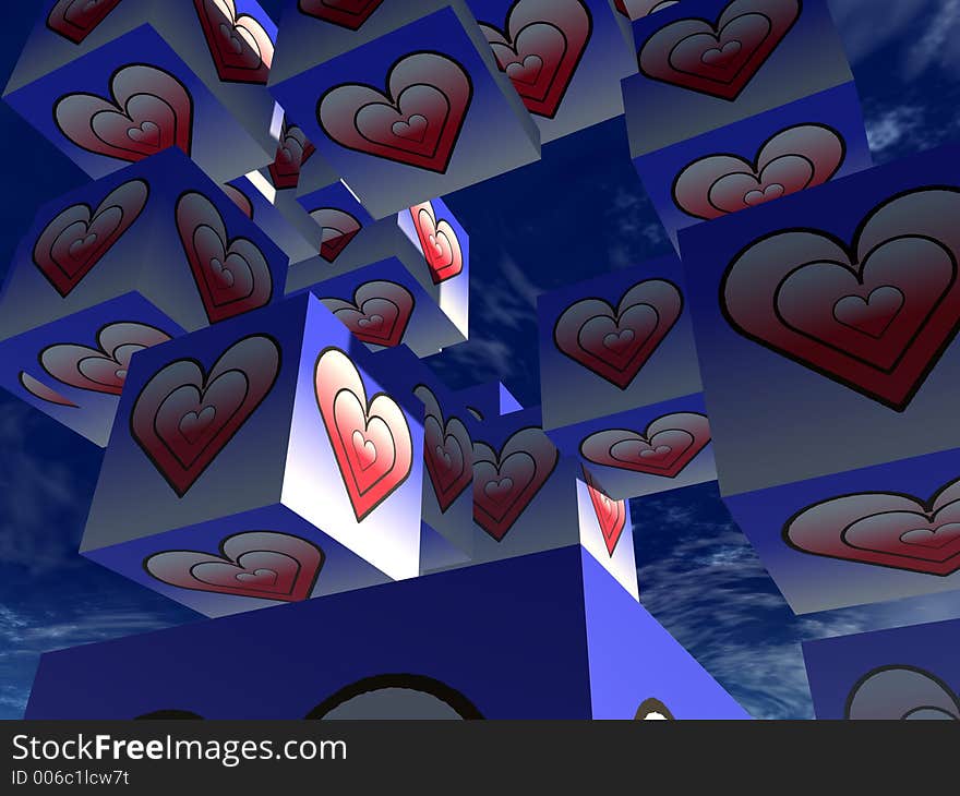 A set of cubed heart's for romantic concepts. A set of cubed heart's for romantic concepts.