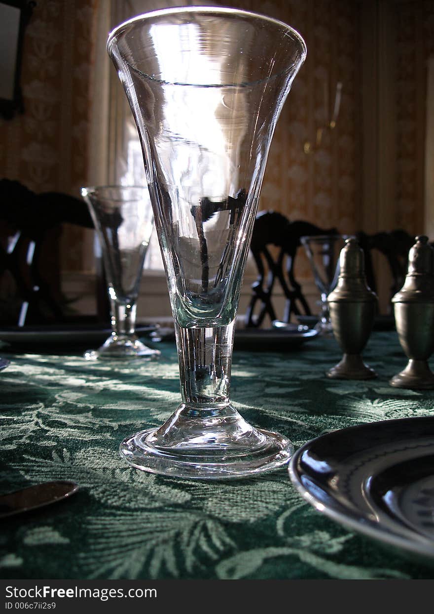 A table set for dinner or other formal event. A table set for dinner or other formal event.