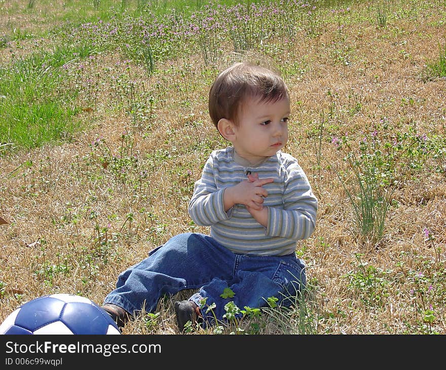 Toddler boy in field. Toddler boy in field