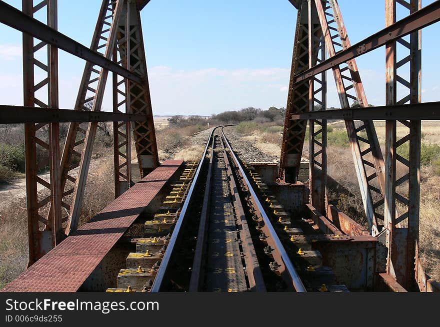 View from railroad bridge onto tracks