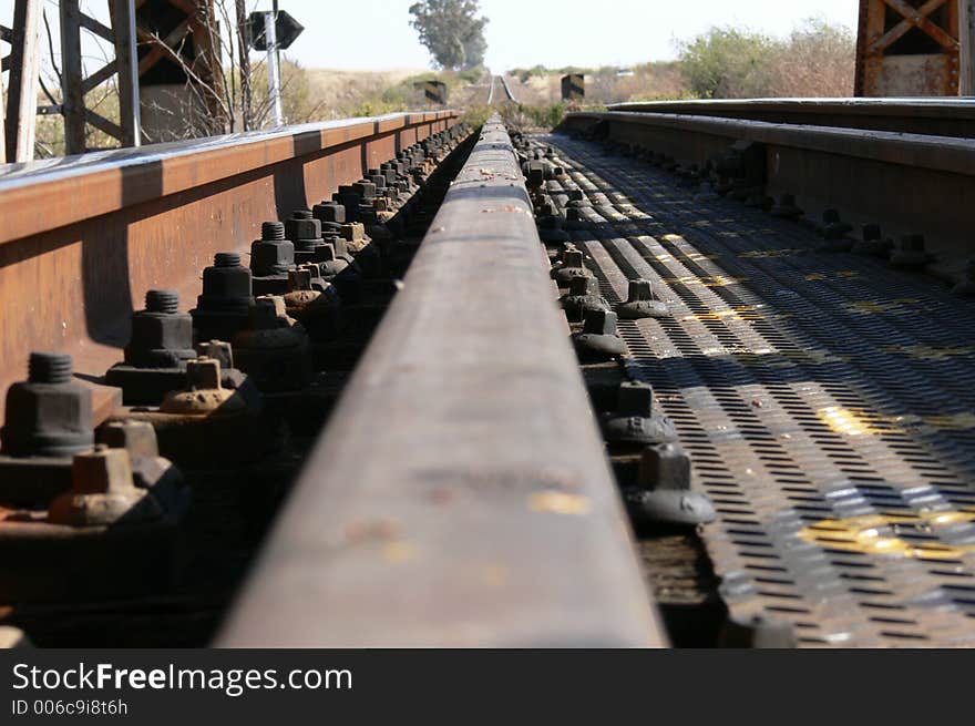 Railroad tracks on bridge