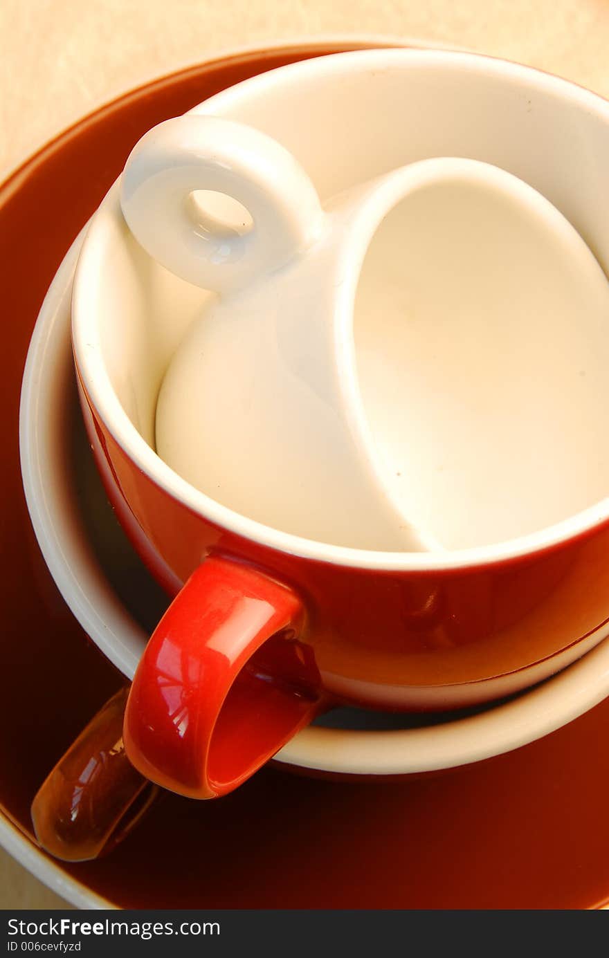 Coffee and espresso cups nested inside each other, looking down on. Coffee and espresso cups nested inside each other, looking down on