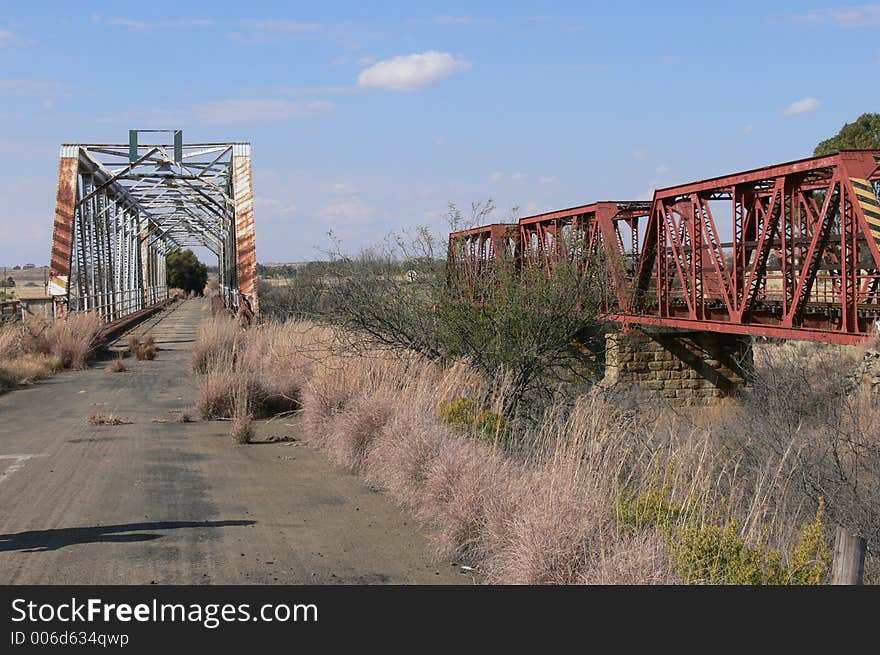 Road and railroad bridge. Road and railroad bridge