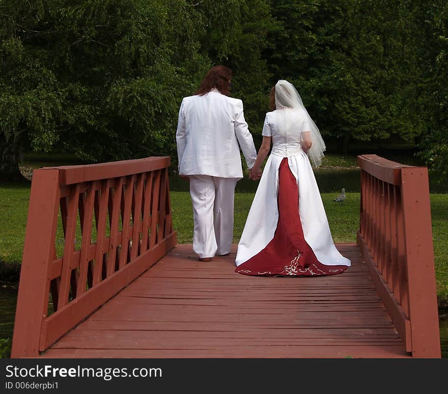 Bride and Groom Cross the bridge