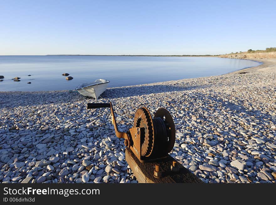 Boat, rocks and winch