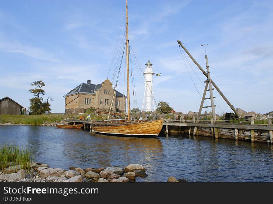 Old fishing camp and lighthouse