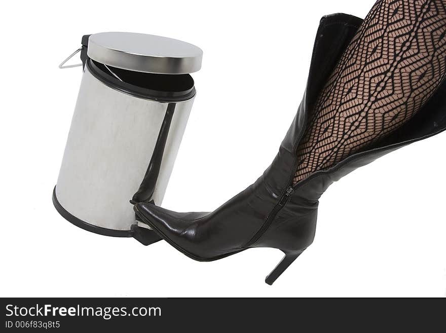 Woman opening dustbin with open boot. Woman opening dustbin with open boot