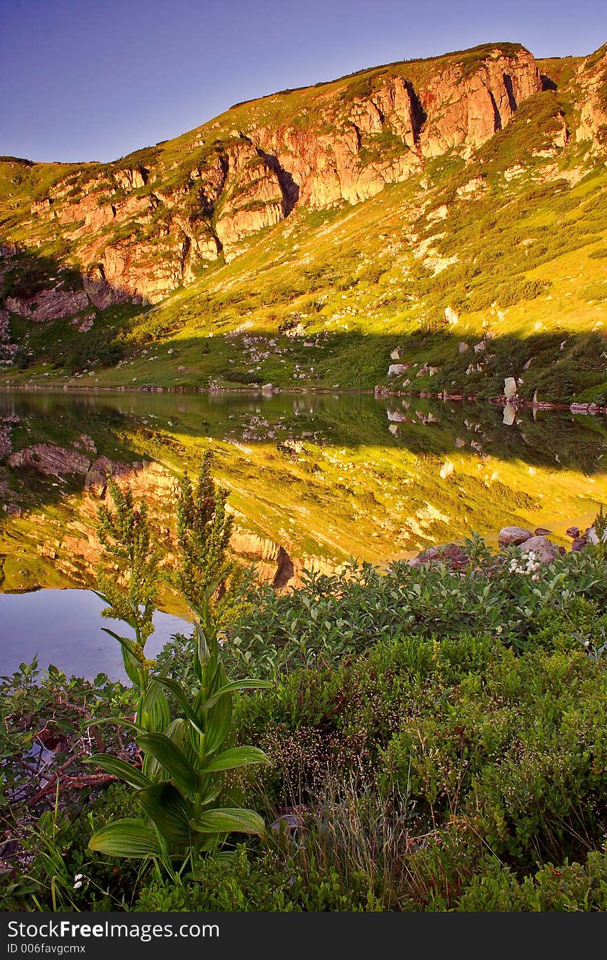 Morning at the lake in Giant mountains