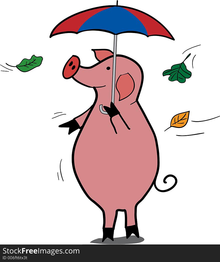 Cute cartoon pig character with umbrella. Cute cartoon pig character with umbrella