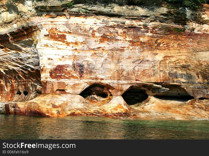 Pictured rocks on superior lake shore