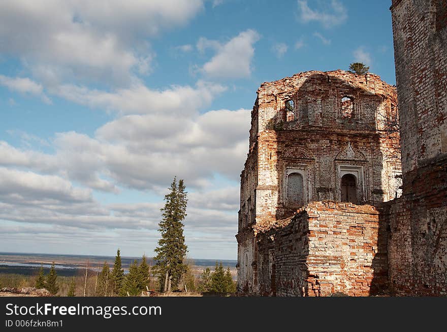 Ruins of old monastery, Pinega river, Russia