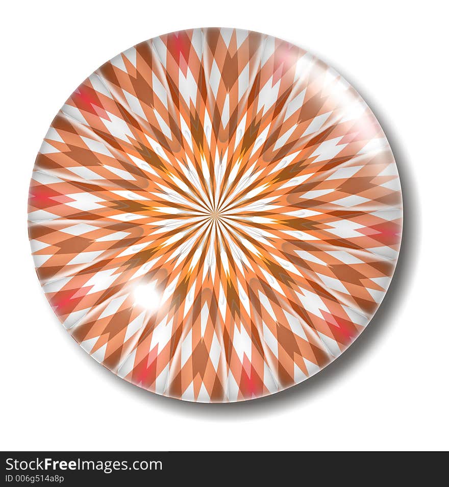 An illustration of a red and orange plaid glass button with shadow. An illustration of a red and orange plaid glass button with shadow.