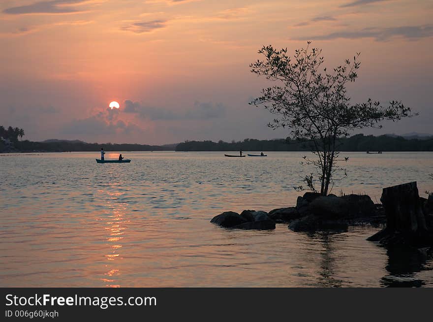 Sunset on the lagoon of Chacahua, Mexico