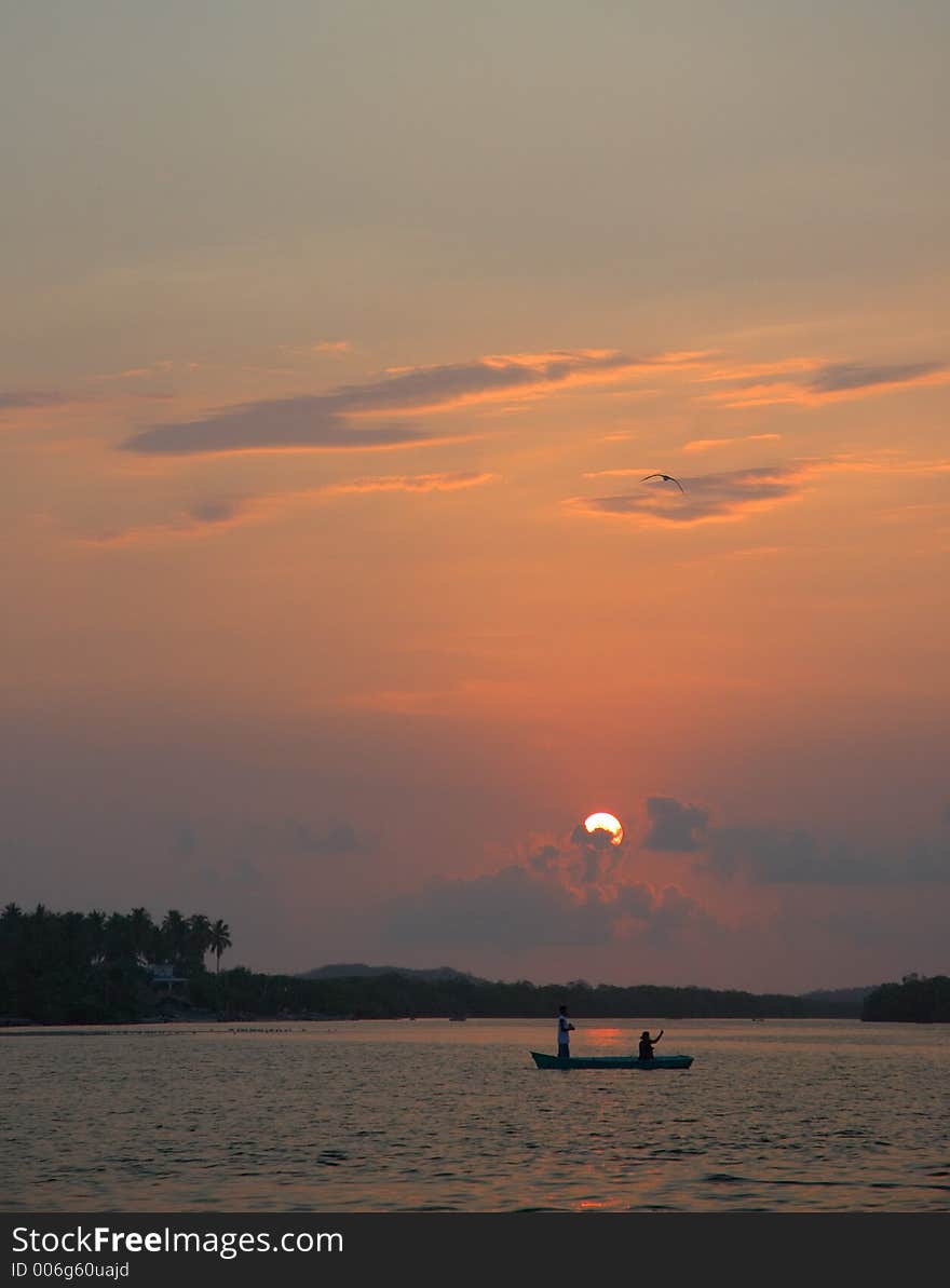 Sunset on the lagoon of Chacahua, Mexico